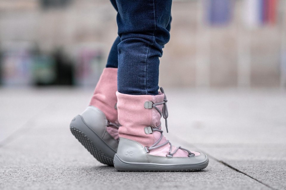 Detské zimné barefoot topánky Be Lenka Snowfox Kids - Pink & Grey