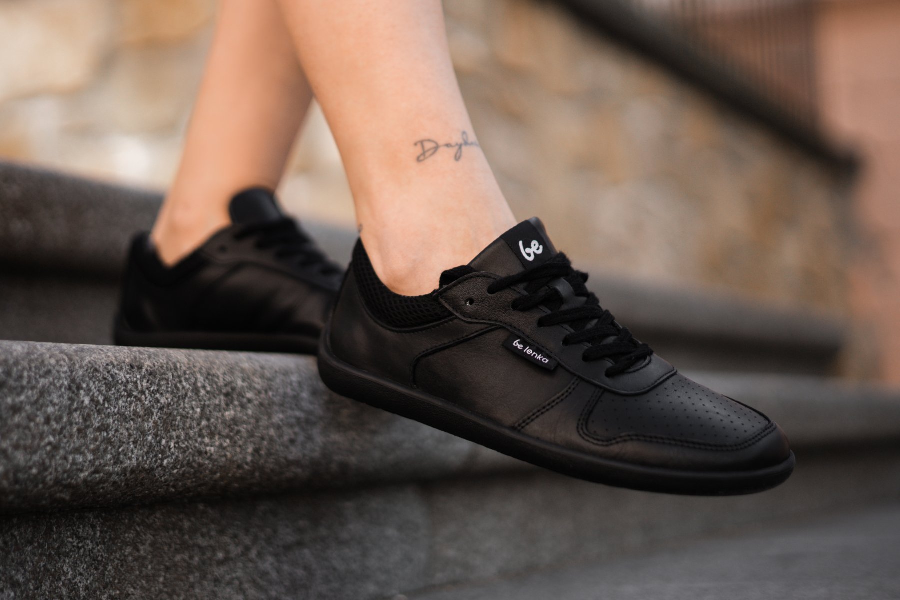 Elle Comfy Fit Footbed Microfiber Leather Sneakers In Black –