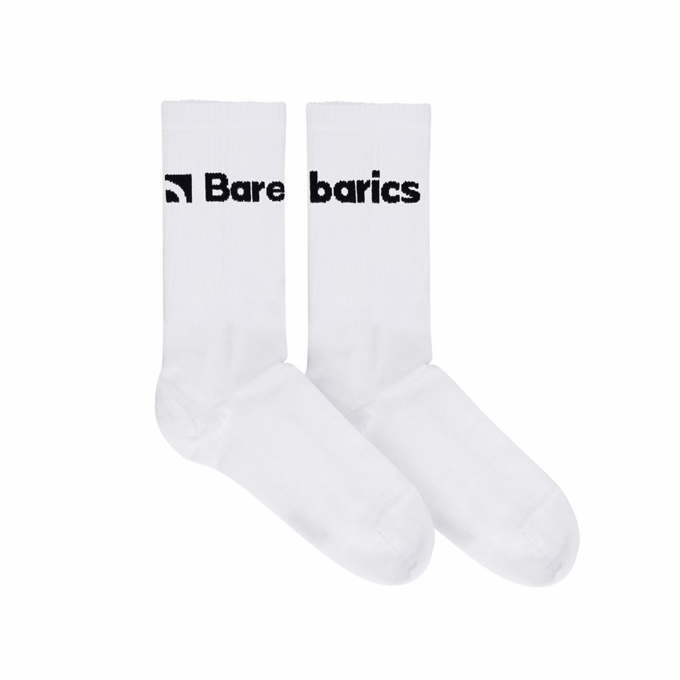 Barebarics - Barefoot Socks - Crew - White - Big logo