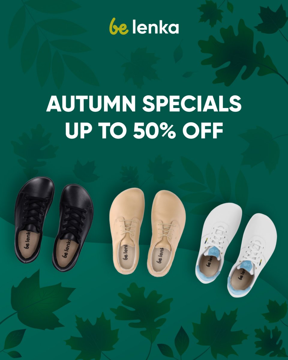 🤩 Introducing Awesome Autumn Specials!

🍁 Get up to 50% off on all-year and summer barefoot footwear for a limited time!

😊 There has never been a better opportunity to treat yourself or your loved ones with Be Lenka #barefootshoes and step into the new season in style and comfort.
.
.
.
.
.

#belenkashoes #barefootshoes #rightshoeshape #livewithbarefootfreedom #sale #autumnsale #autumnfashion