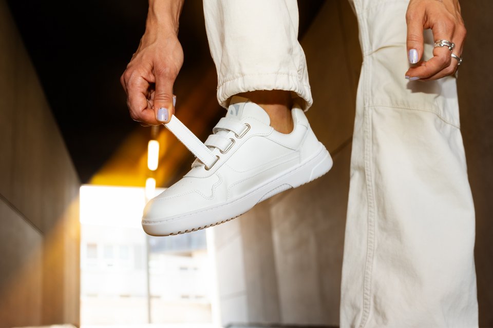 Barefoot Sneakers Barebarics Zing Velcro - All White - Leather