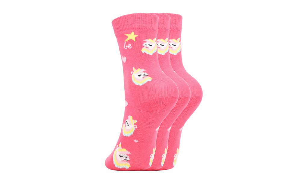 Chaussettes enfants Barefoot Be Lenka Kids - Crew - Unicorn - BubleGum Pink - 3 pack