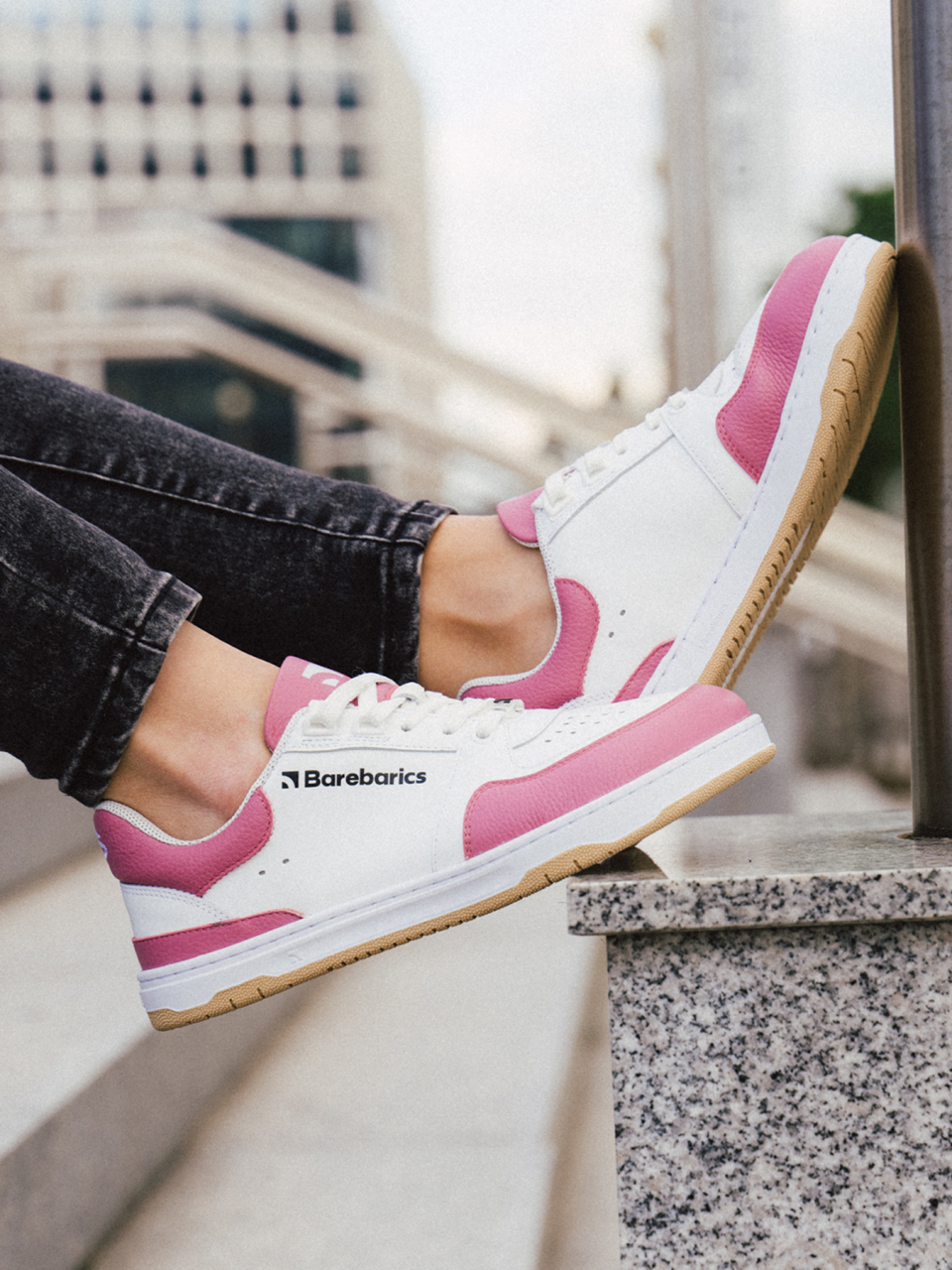 Barefoot Sneakers Barebarics Wave - White & BubbleGum Pink